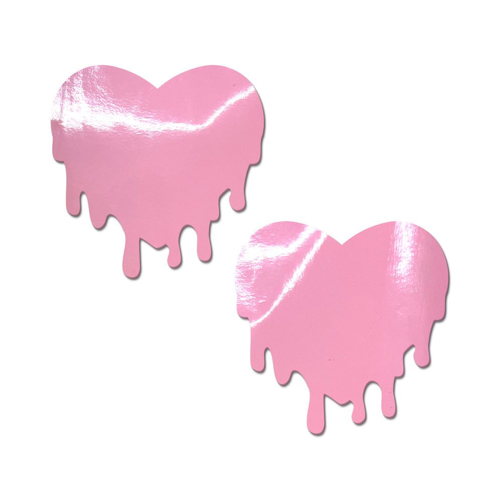 Pastease Faux Latex Pleather Vinyl Baby Pink Melty Heart Nipple Pasties - Not Very Vanilla