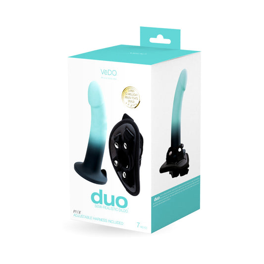 VeDO Duo Silicone Dildo (Non-Vibrating) with Harness Turquoise/Black - Not Very Vanilla