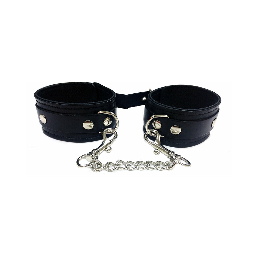 Rouge Plain Leather Ankle Cuffs Black - Not Very Vanilla