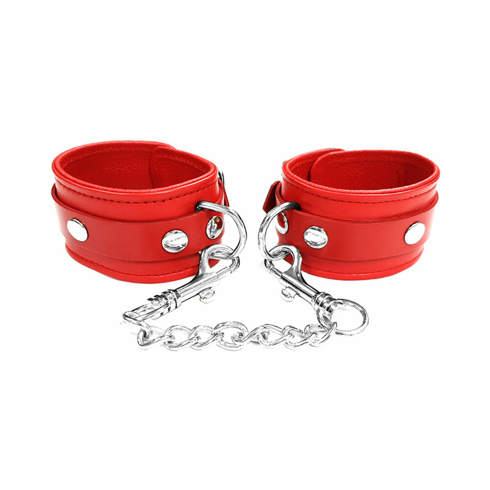 Rouge Plain Leather Ankle Cuffs Red - Not Very Vanilla