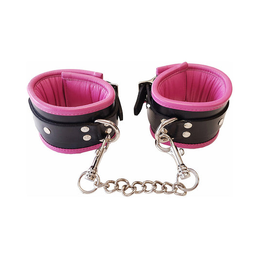 Rouge Leather Padded Wrist Cuffs Black/Pink - Not Very Vanilla