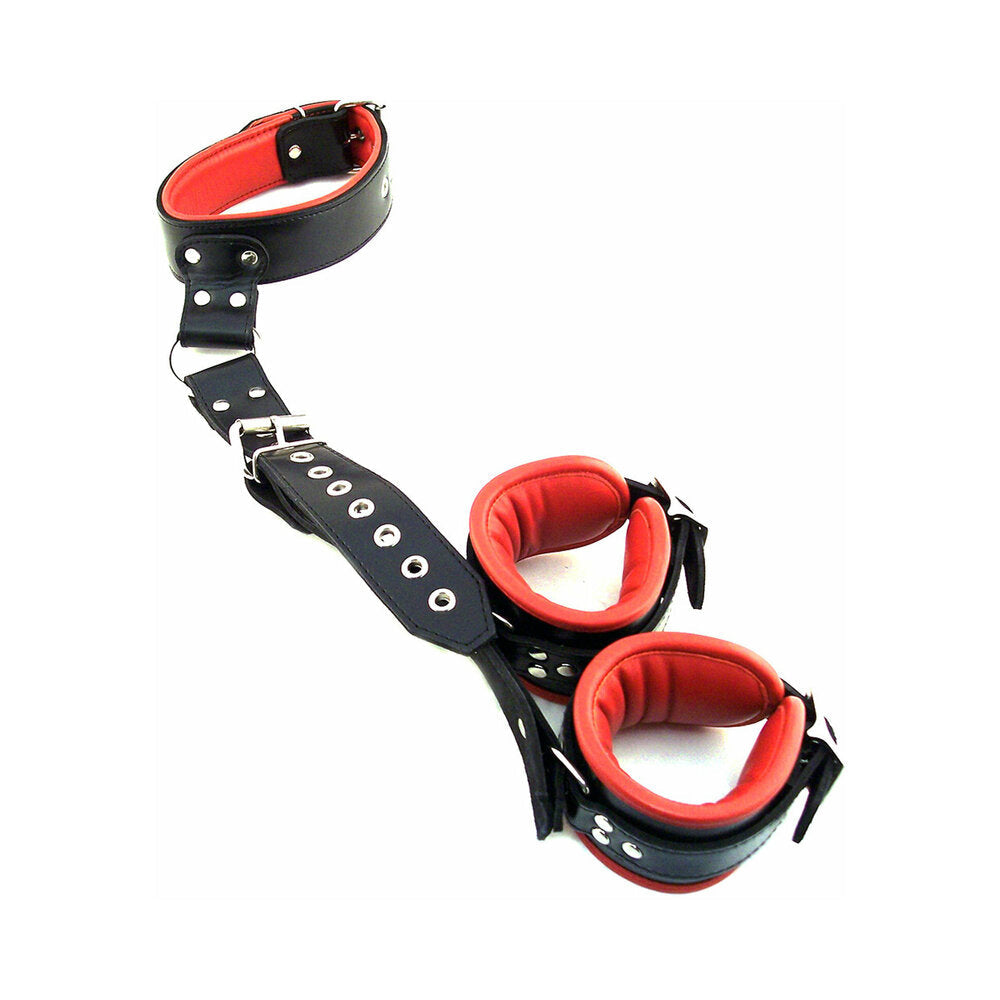 Rouge Leather Neck to Wrist Restraint Black/Red - Not Very Vanilla