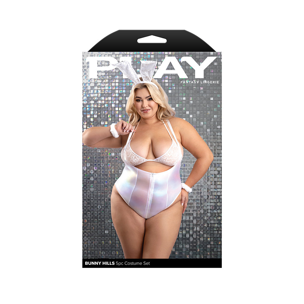 Fantasy Lingerie Play Bunny Hills 5-Piece Bunny Costume Set White XL/2XL - Not Very Vanilla