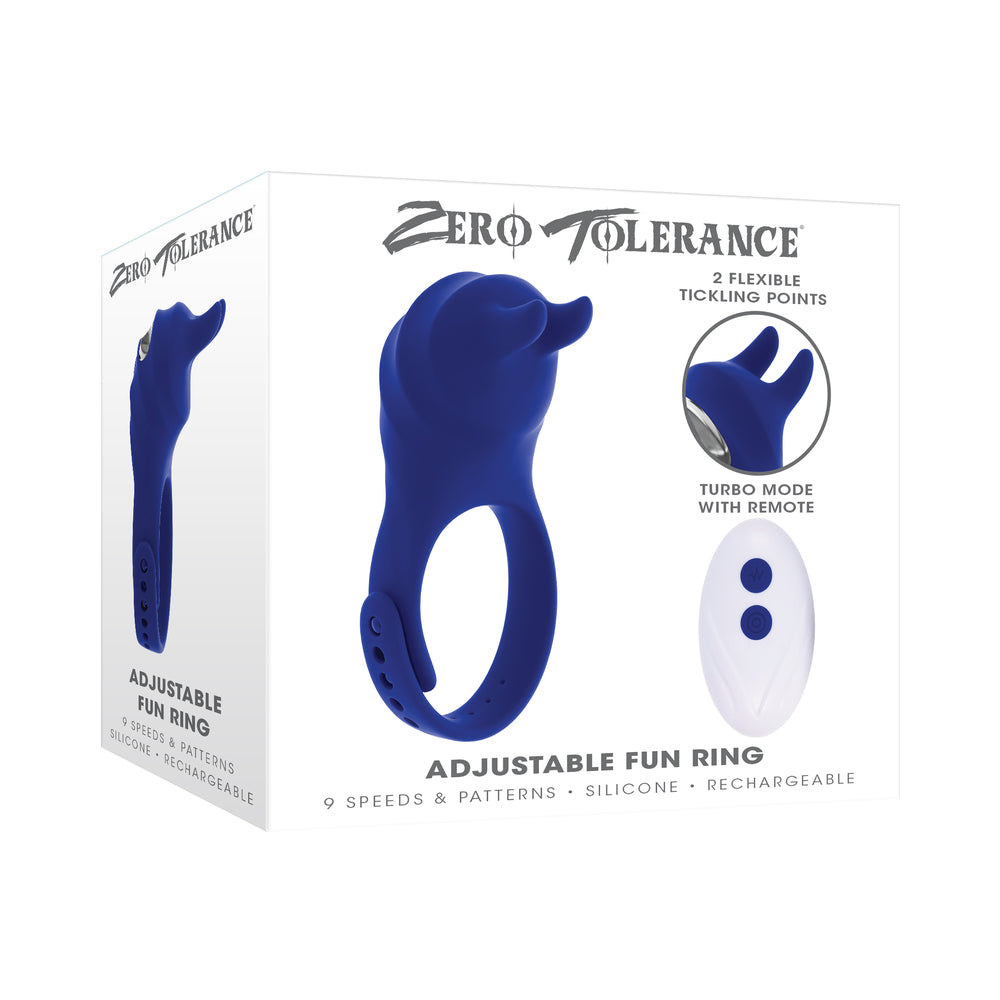 Zero Tolerance Adjustable Fun Ring Rechargeable Vibrating C-Ring with Remote Silicone Blue - Not Very Vanilla