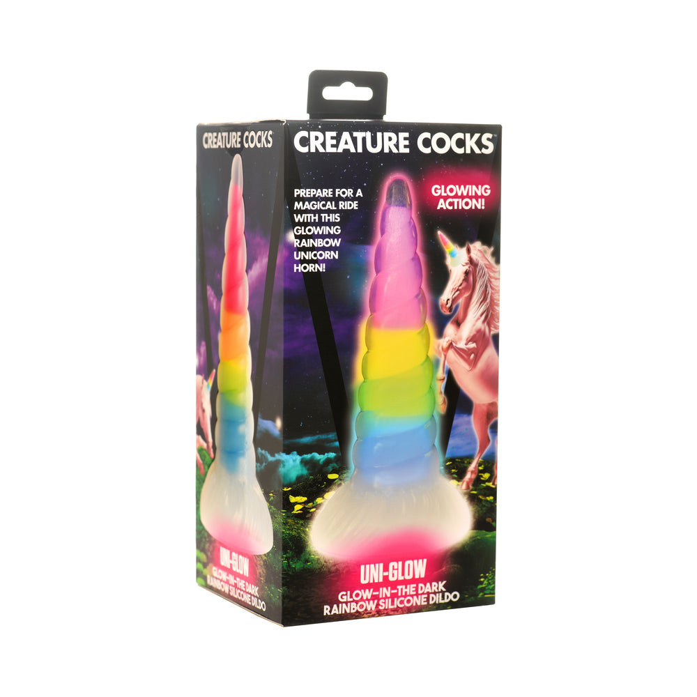 Creature Cocks Uni-Glow Glow-in-the-Dark Rainbow Silicone Dildo - Not Very Vanilla