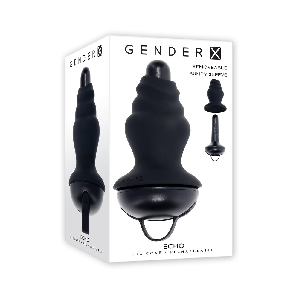 Gender X Echo Rechargeable Vibrating Sheathed Silicone Black - Not Very Vanilla