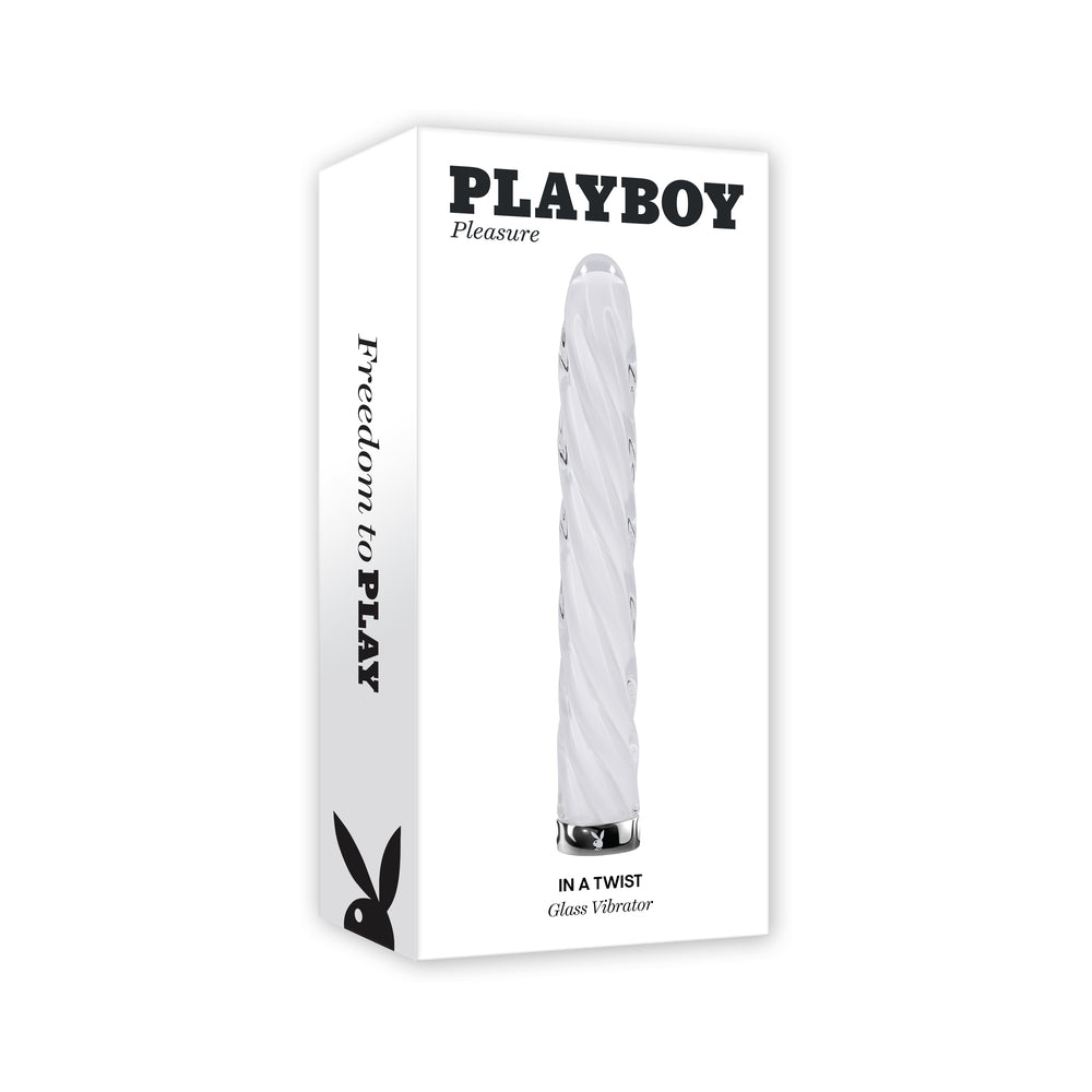 Playboy In A Twist Rechargeable Vibrating Glass Vibe White - Not Very Vanilla