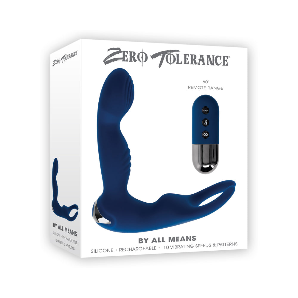 Zero Tolerance By All Means Rechargeable Vibrating Prostate Vibrator With Remote Silicone Blue - Not Very Vanilla