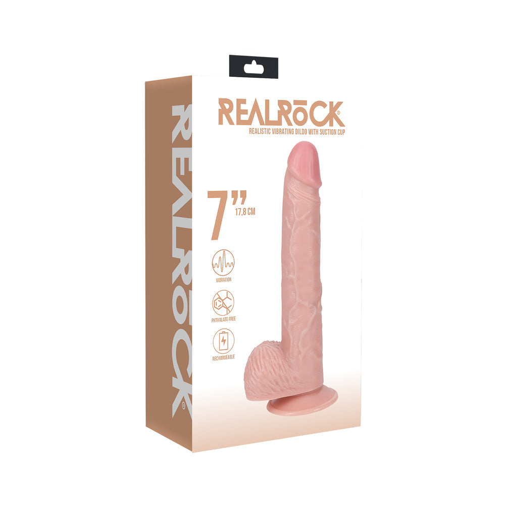 RealRock 7 in. Vibrating Cock with Balls Regular Straight Beige - Not Very Vanilla