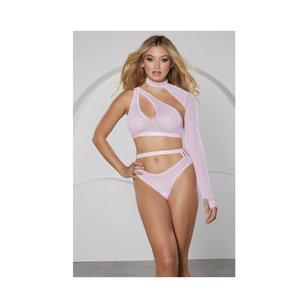 Allure Modern Muse Halter & Panty with Collar Sleeve Pink S - Hanging - Not Very Vanilla