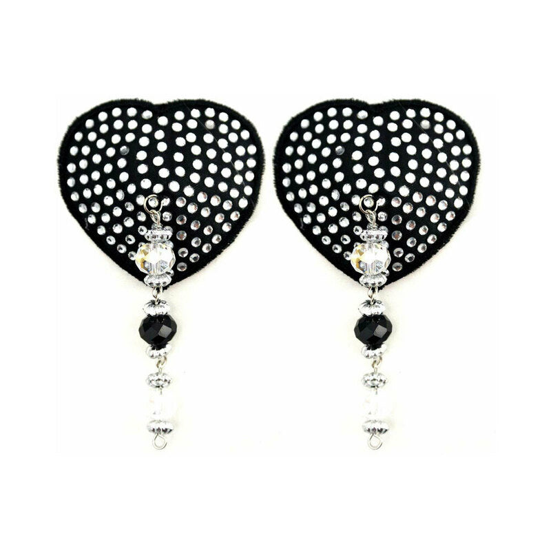 Bijoux de Nip Black Crystal Heart Pasties with Faceted Beads - Not Very Vanilla