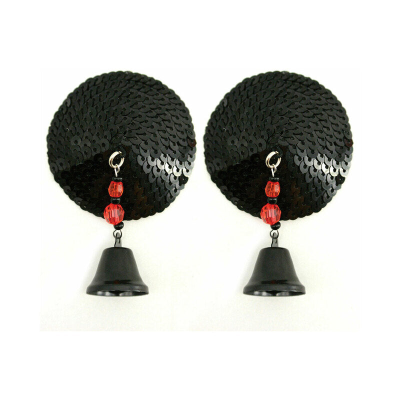 Bijoux de Nip Black Sequin Round Pasties with Bells - Not Very Vanilla