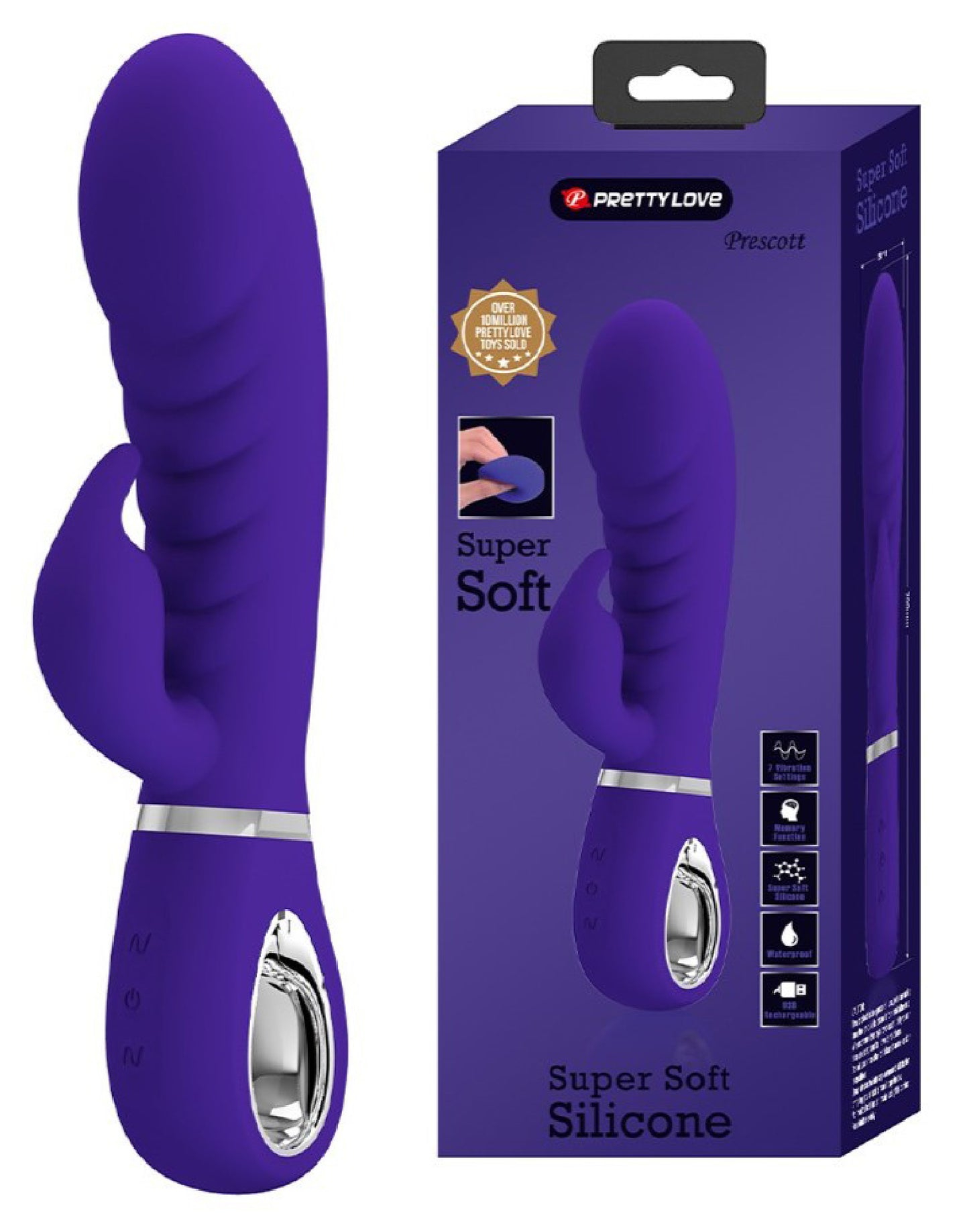 Prescott Super Soft Rabbit Silicone Vibrator -  Purple