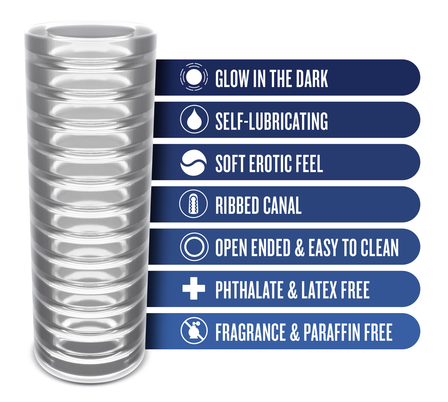 Rize - Ribz - Glow in the Dark Self - Lubricating Stroker - Clear - Not Very Vanilla