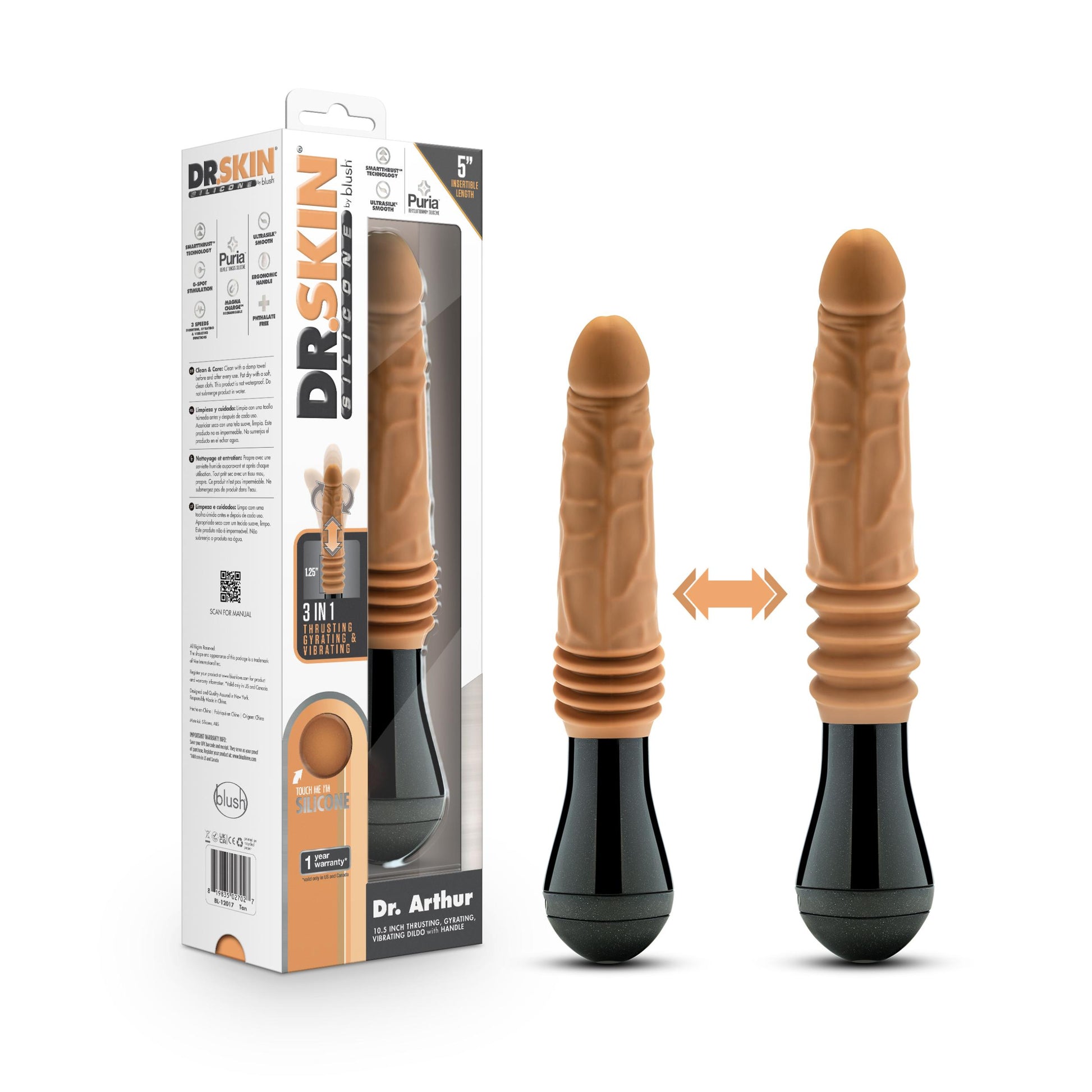 Dr. Skin Silicone - Dr. Arthur - Thrusting Gyrating Vibrating Dildo - Tan - Not Very Vanilla