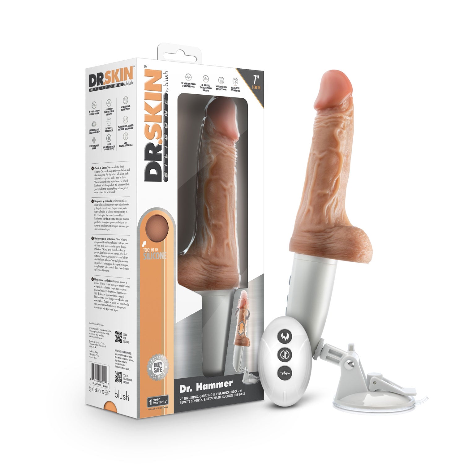 Dr. Skin Silicone - Dr. Hammer - 7 Inch Thrusting Dildo With Handle - Beige - Not Very Vanilla