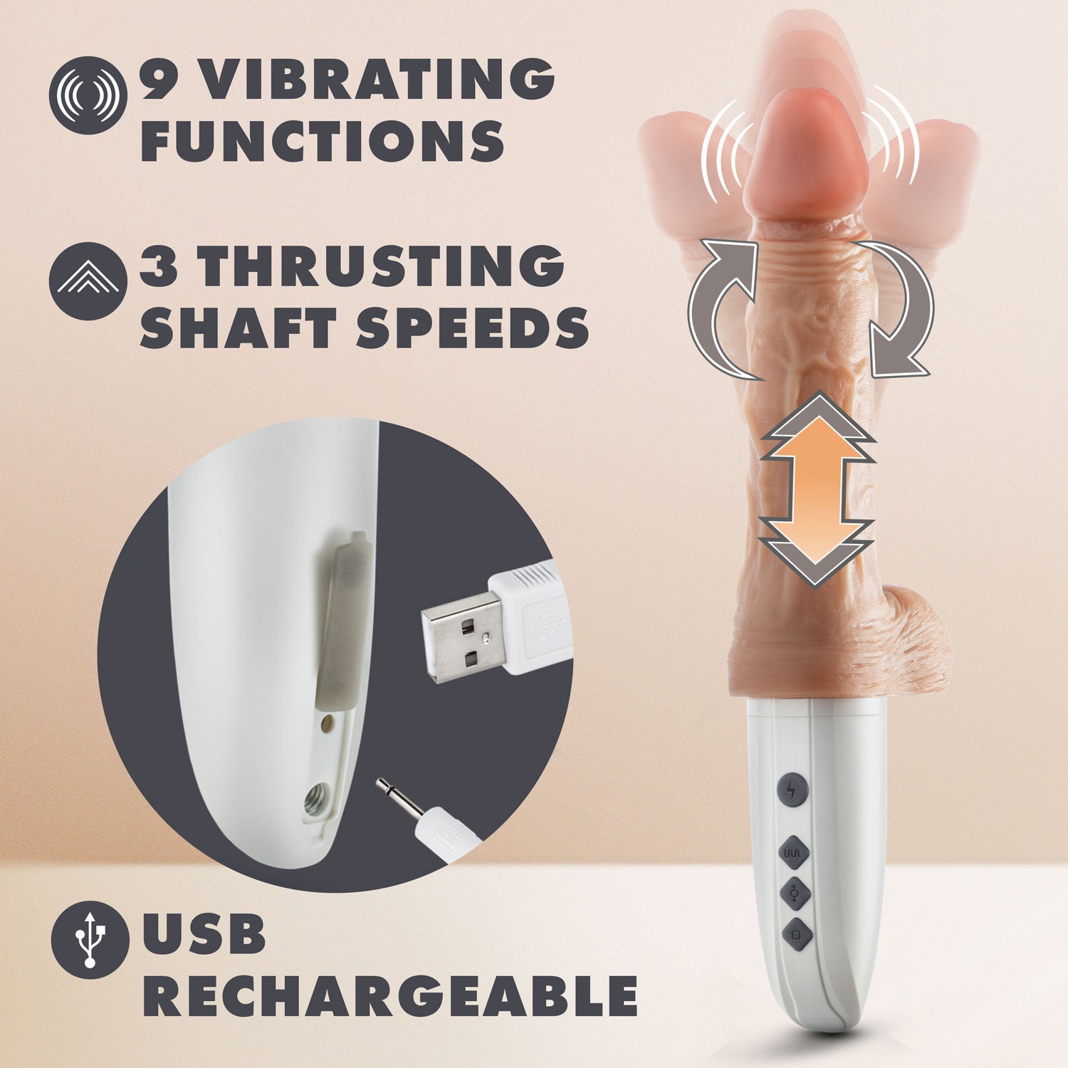 Dr. Skin Silicone - Dr. Hammer - 7 Inch Thrusting Dildo With Handle - Beige - Not Very Vanilla