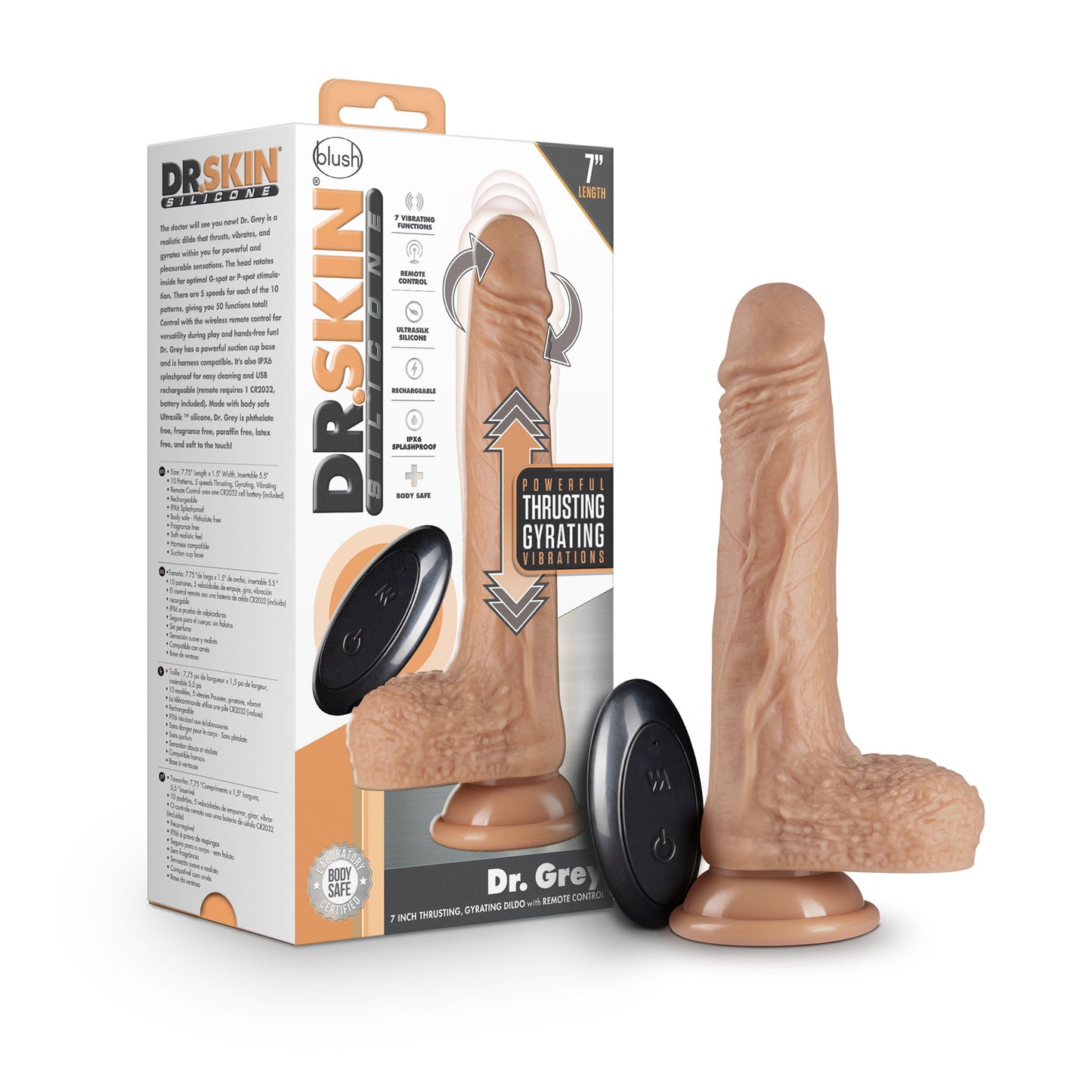 Dr. Skin Silicone - Dr. Grey - 7 Inch Thrusting Dildo - Vanilla - Not Very Vanilla