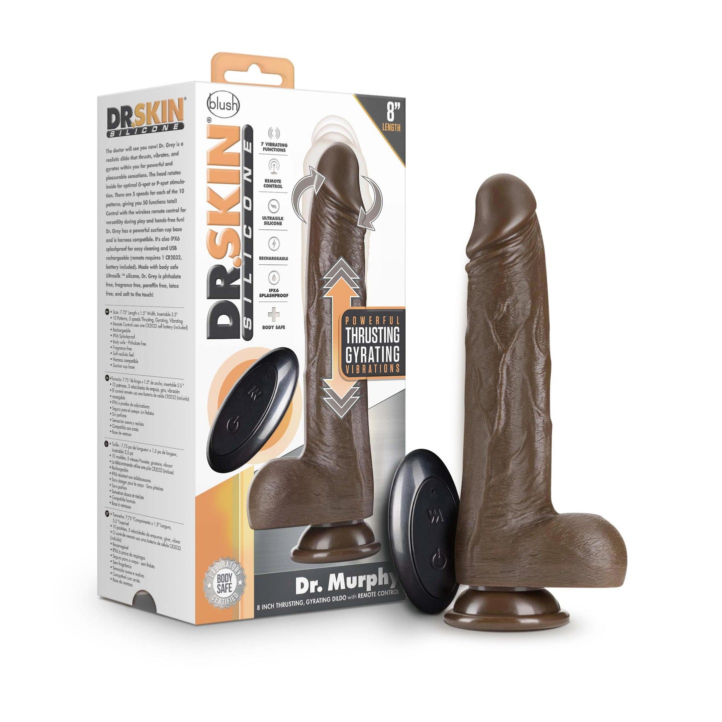 Dr. Skin Silicone - Dr. Murphy - 8 Inch Thrusting Dildo - Chocolate - Not Very Vanilla