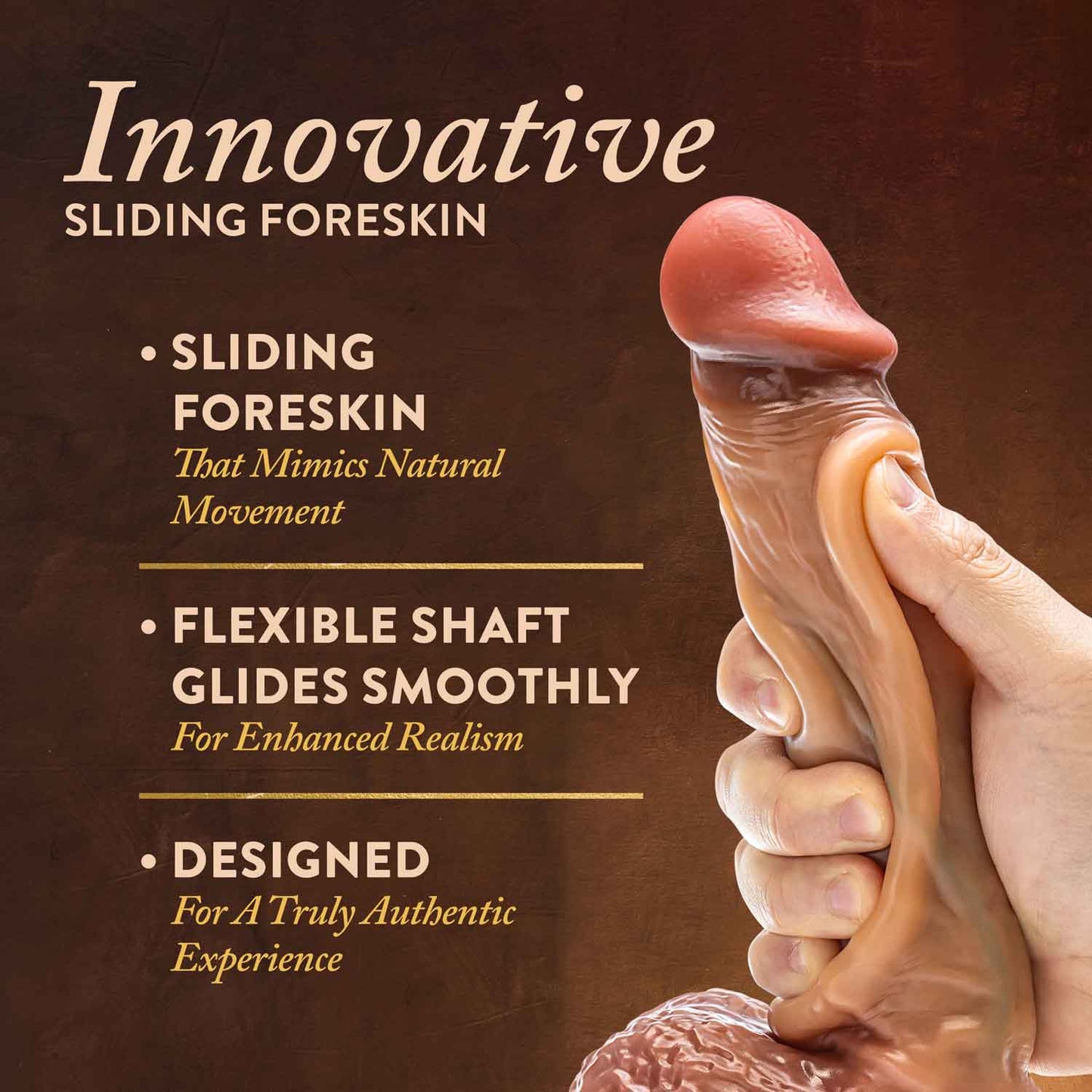 Renaissance - Raphael - 9.5 Inch Sliding Foreskin Dildo With Squeezable Balls - Tan - Not Very Vanilla