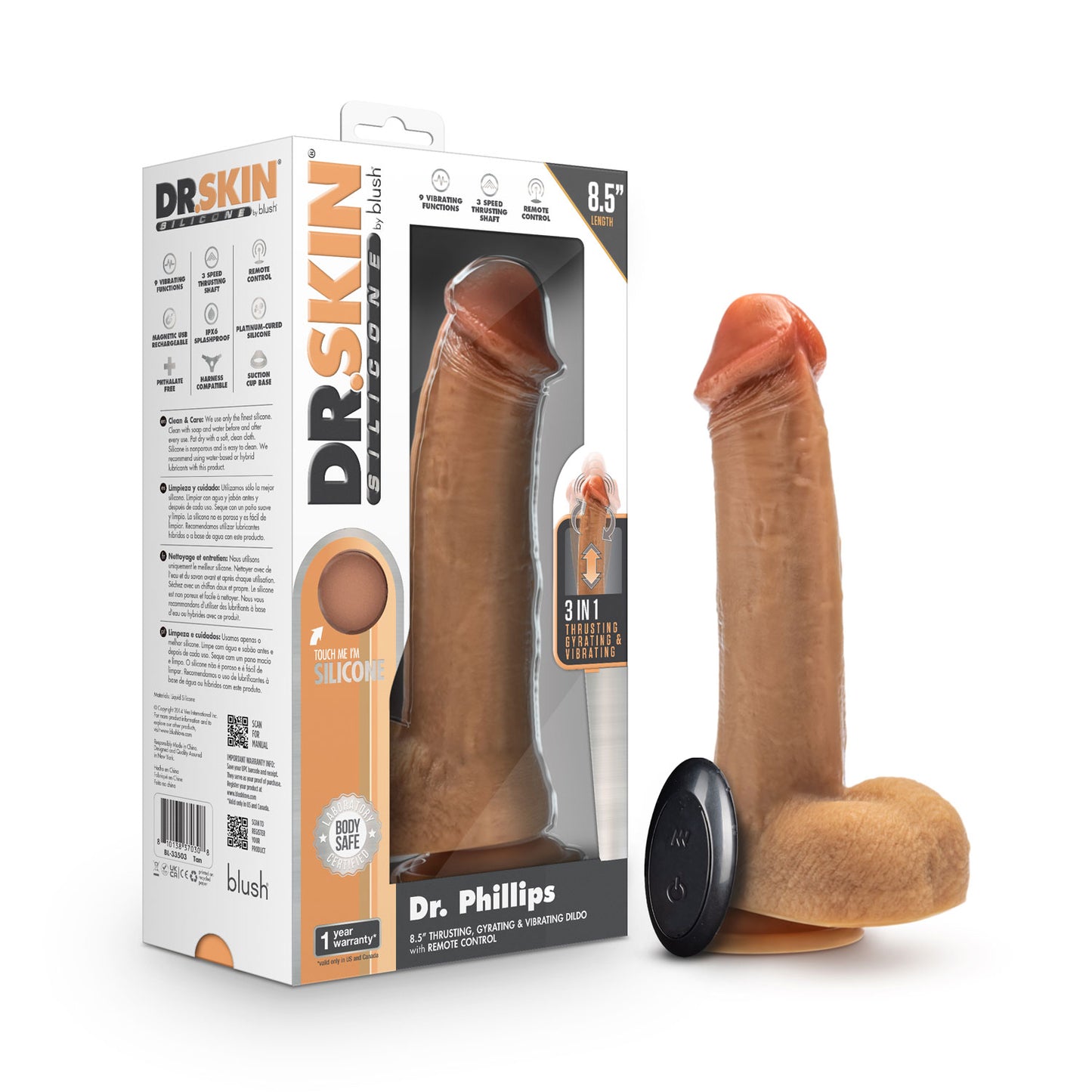 Dr. Skin Silicone - Dr. Phillips - 8.5 Inch Thrusting Dildo - Tan - Not Very Vanilla