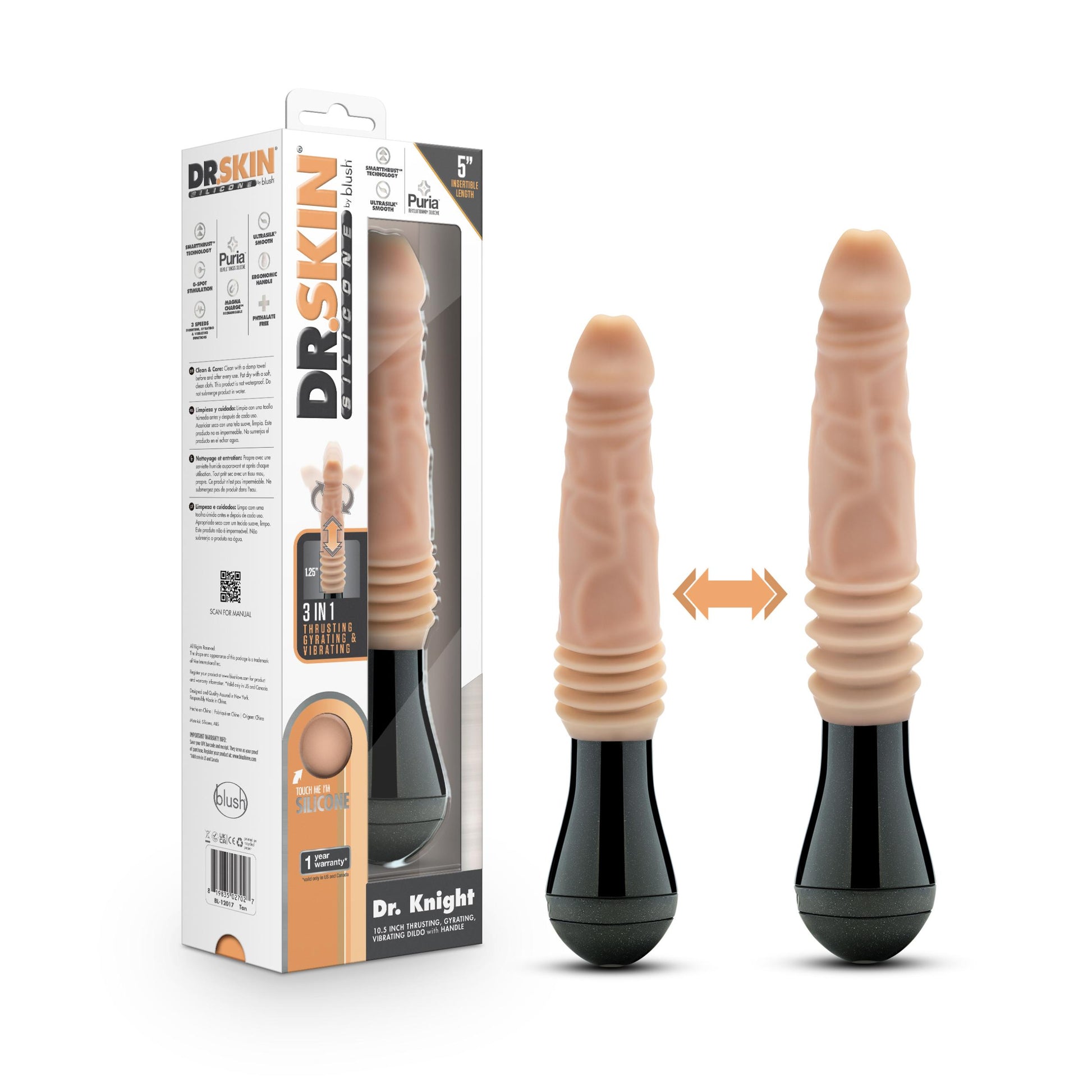 Dr. Skin Silicone - Dr. Knight - Thrusting Gyrating Vibrating Dildo - Beige - Not Very Vanilla