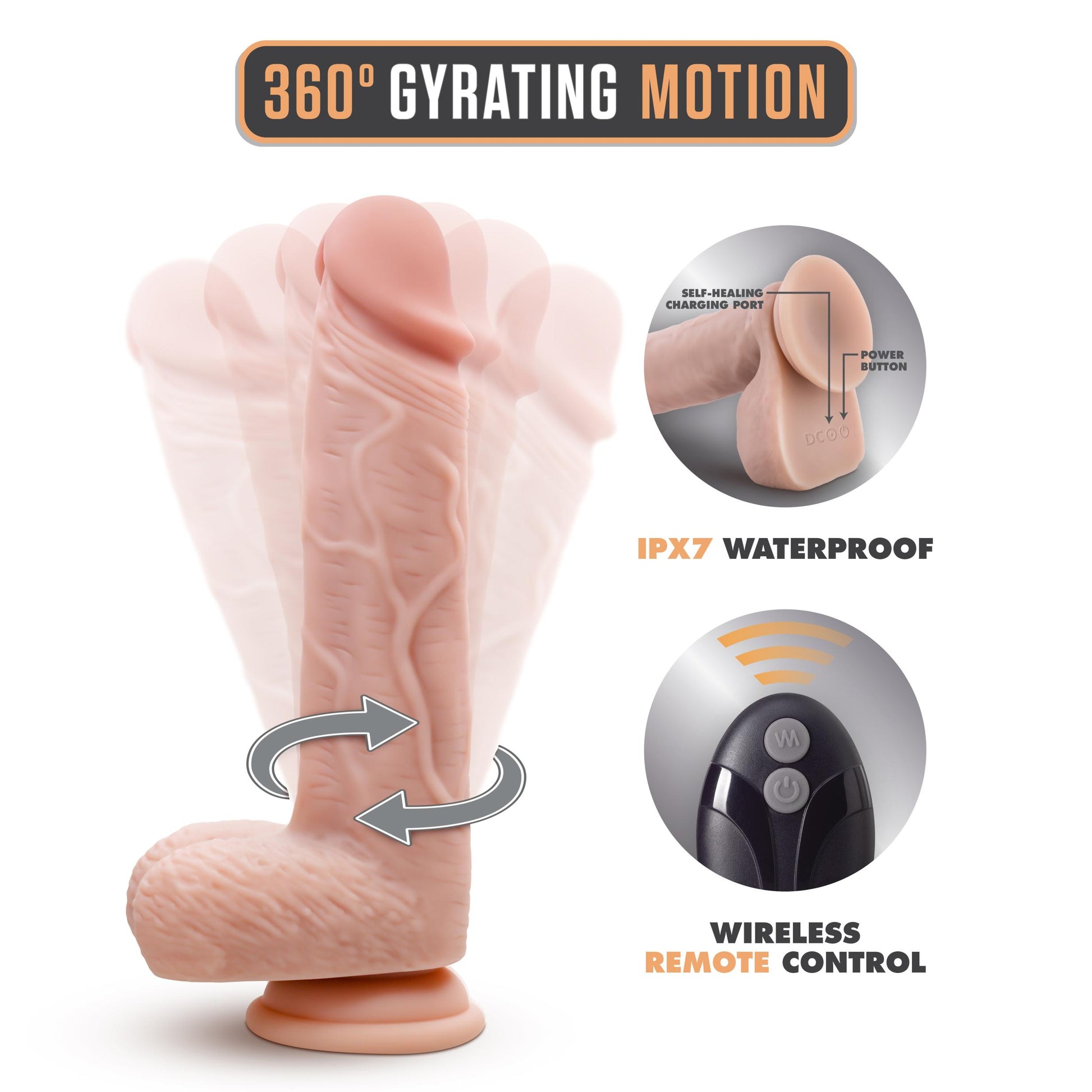 Dr. Skin Silicone - Dr. Ethan - 8.5 Inch Gyrating Dildo - Beige - Not Very Vanilla