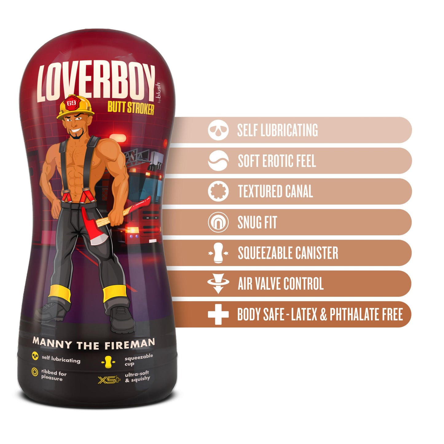 Loverboy - Manny the Fireman - Self Lubricating Stroker - Tan - Not Very Vanilla