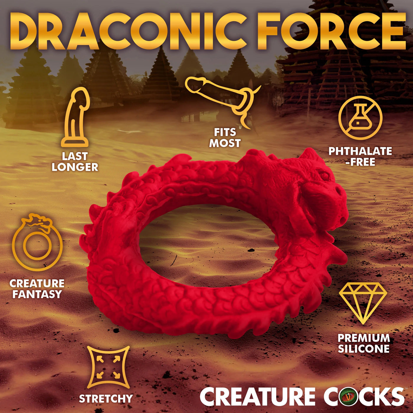 Rise of the Dragon Silicone Cock Ring - Red - Not Very Vanilla