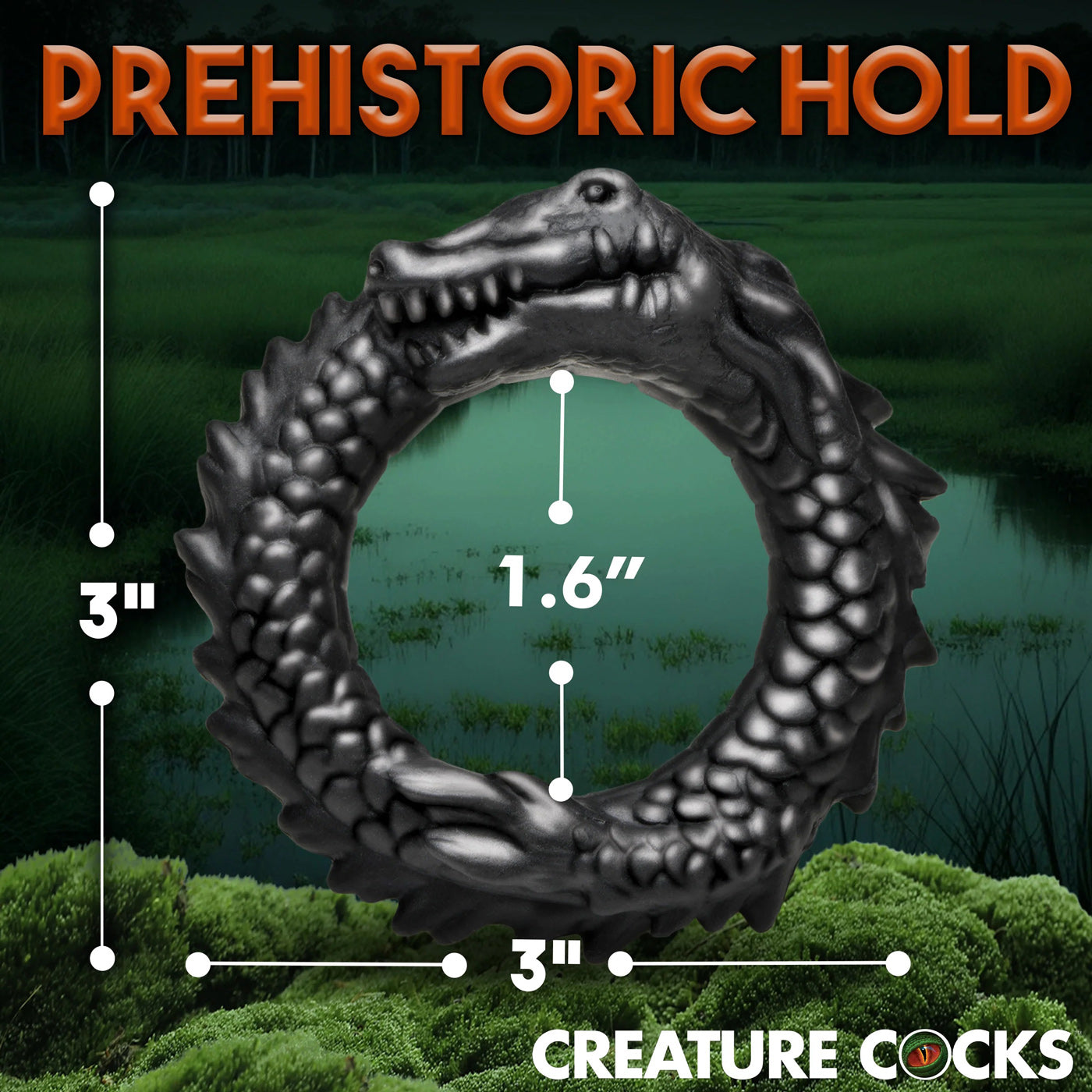 Black Caiman Silicone Cock Ring - Black - Not Very Vanilla