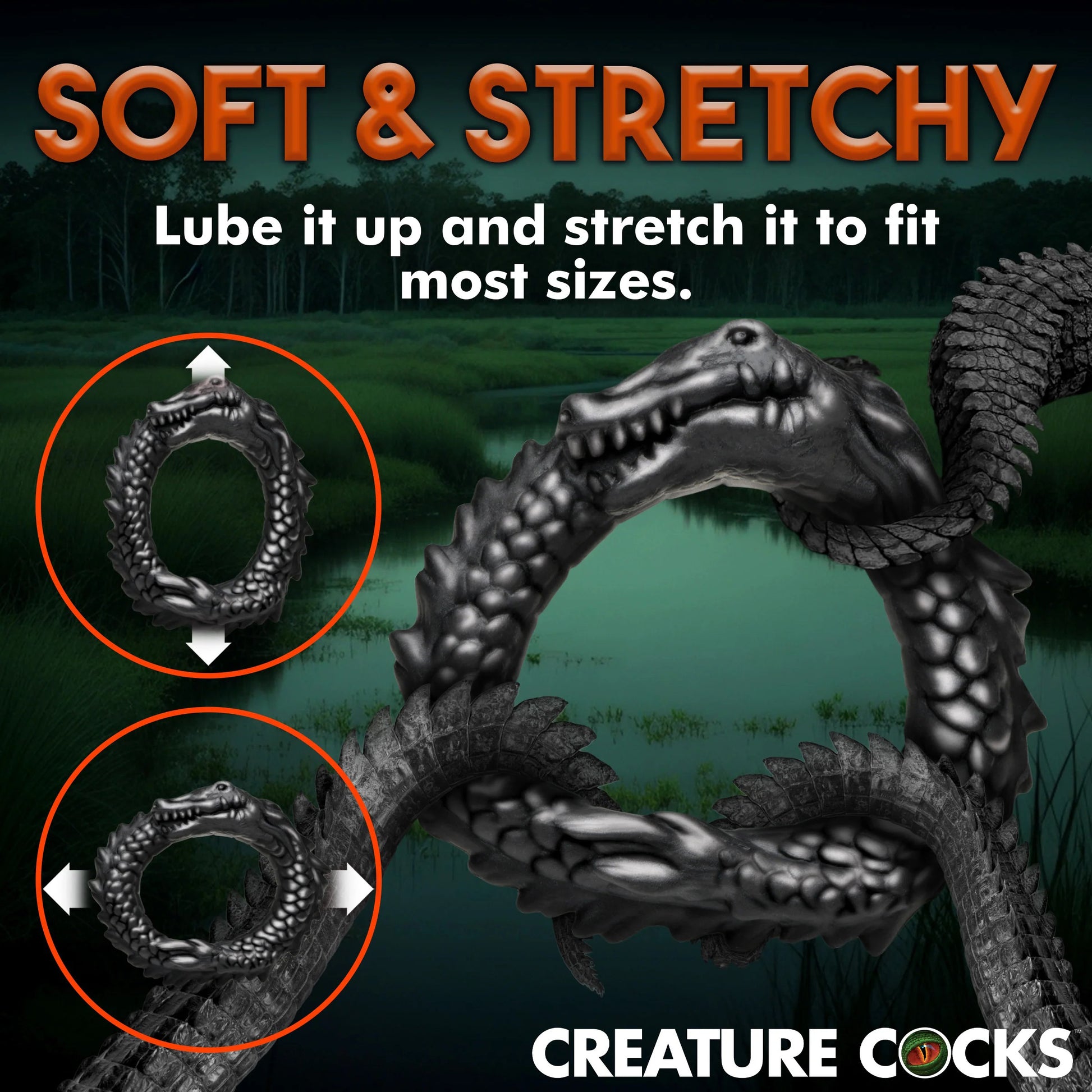 Black Caiman Silicone Cock Ring - Black - Not Very Vanilla