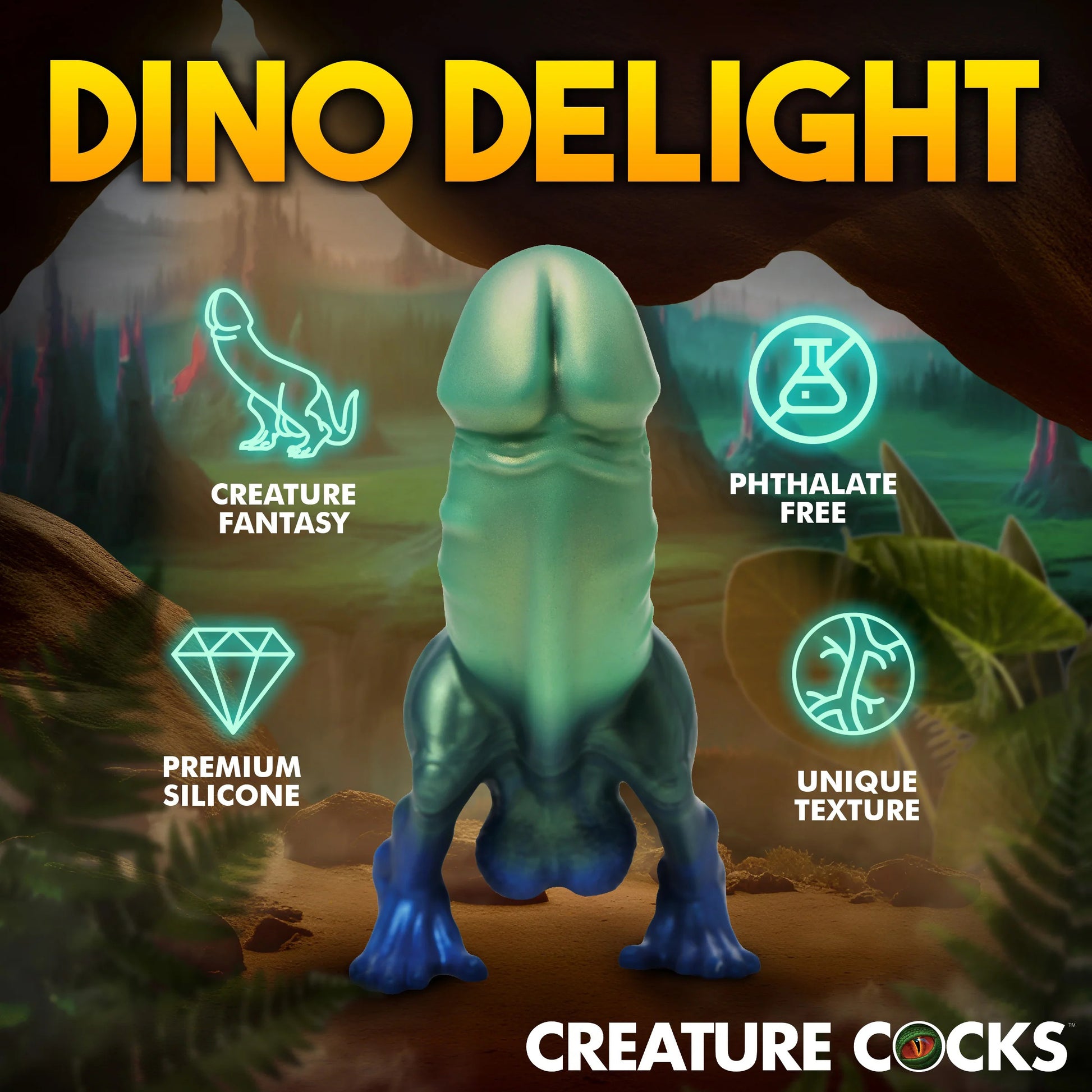 Jurassic Cock Dinosaur Silicone Dildo - Green/blue - Not Very Vanilla