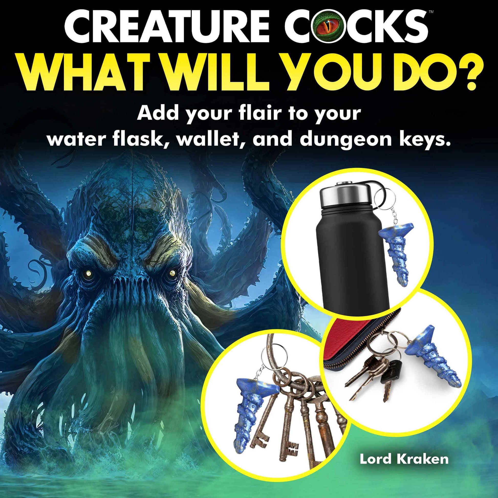 Lord Kraken Keychain - Blue - Not Very Vanilla