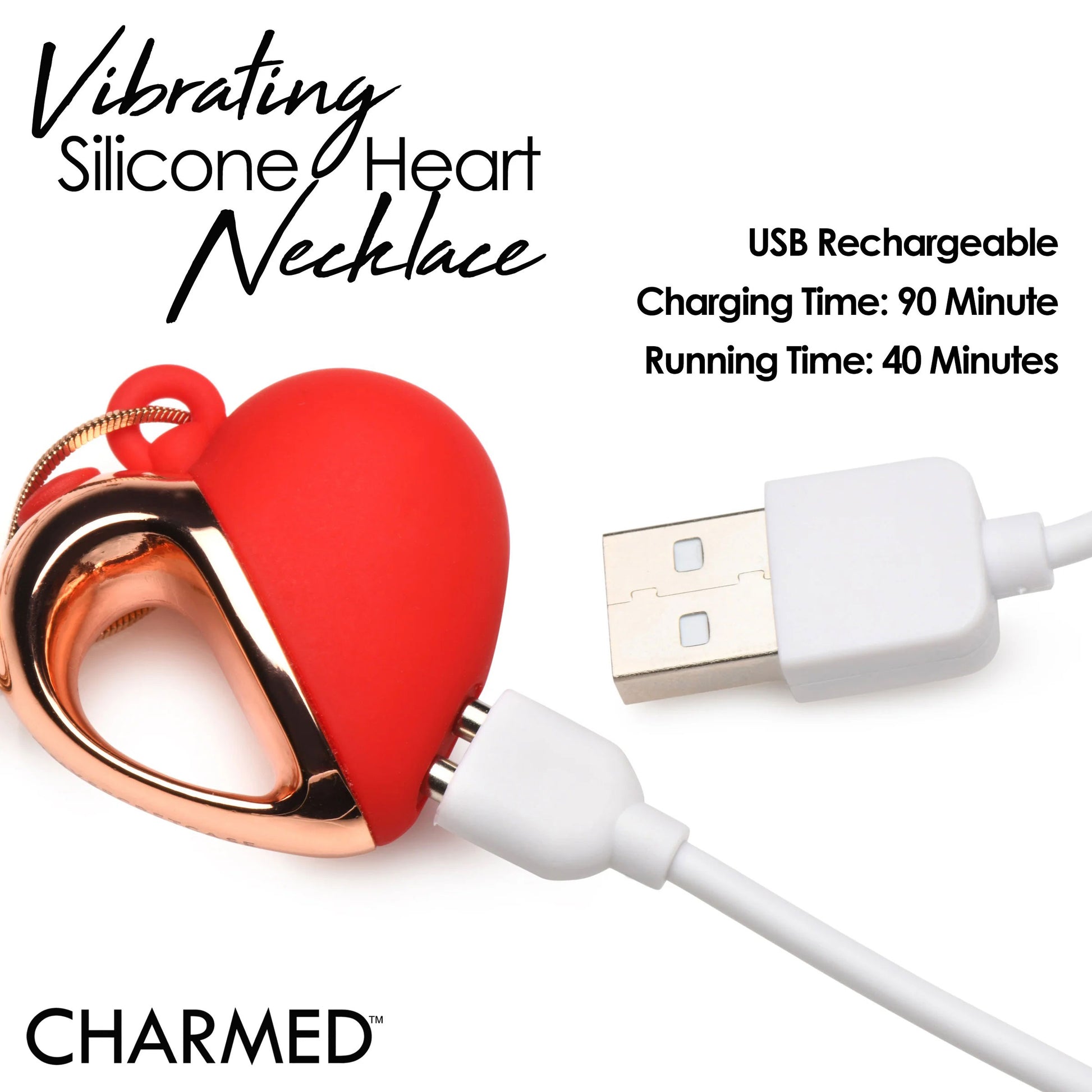 10x Vibrating Silicone Heart Necklace - Rose Gold/ Red - Not Very Vanilla