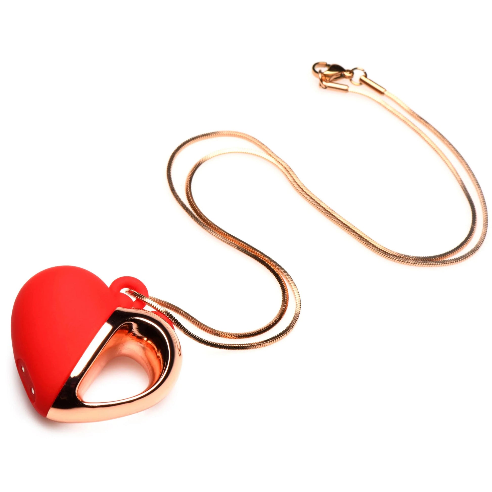 10x Vibrating Silicone Heart Necklace - Rose Gold/ Red - Not Very Vanilla