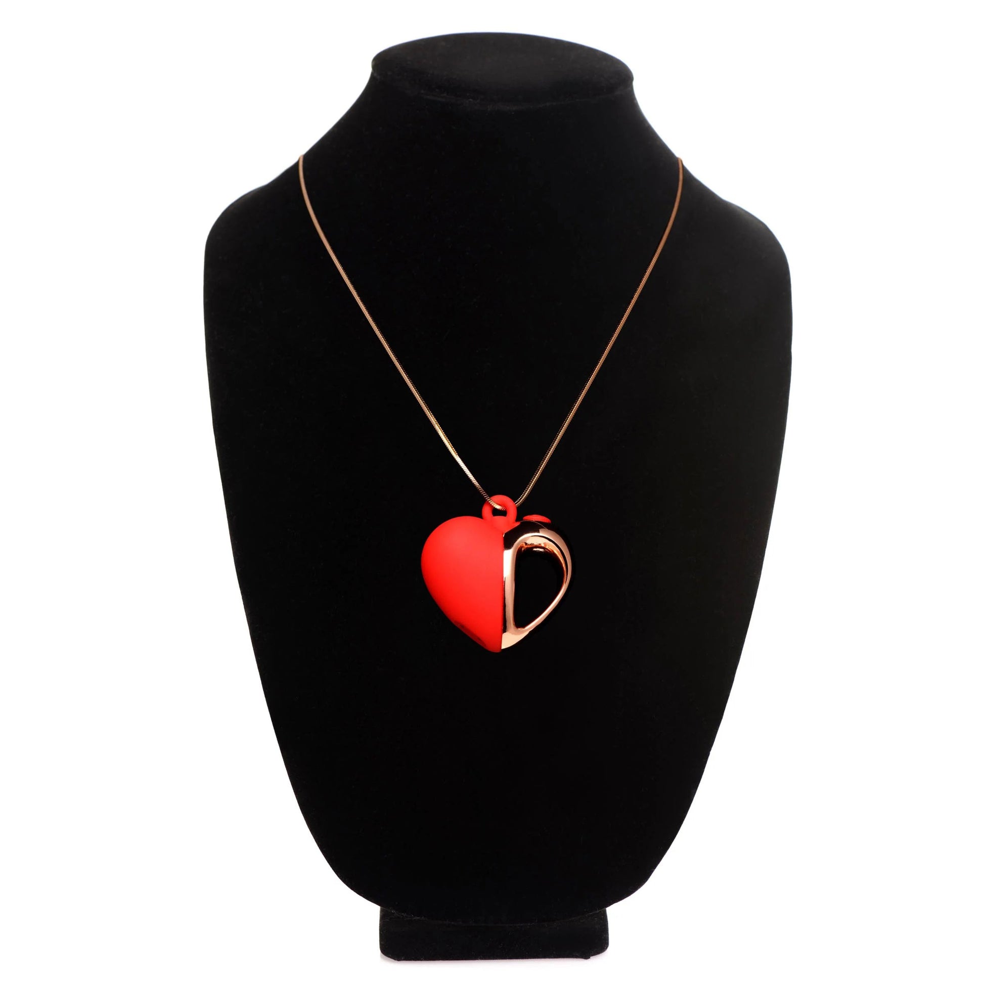 10x Vibrating Silicone Heart Necklace - Rose Gold/ Red - Not Very Vanilla