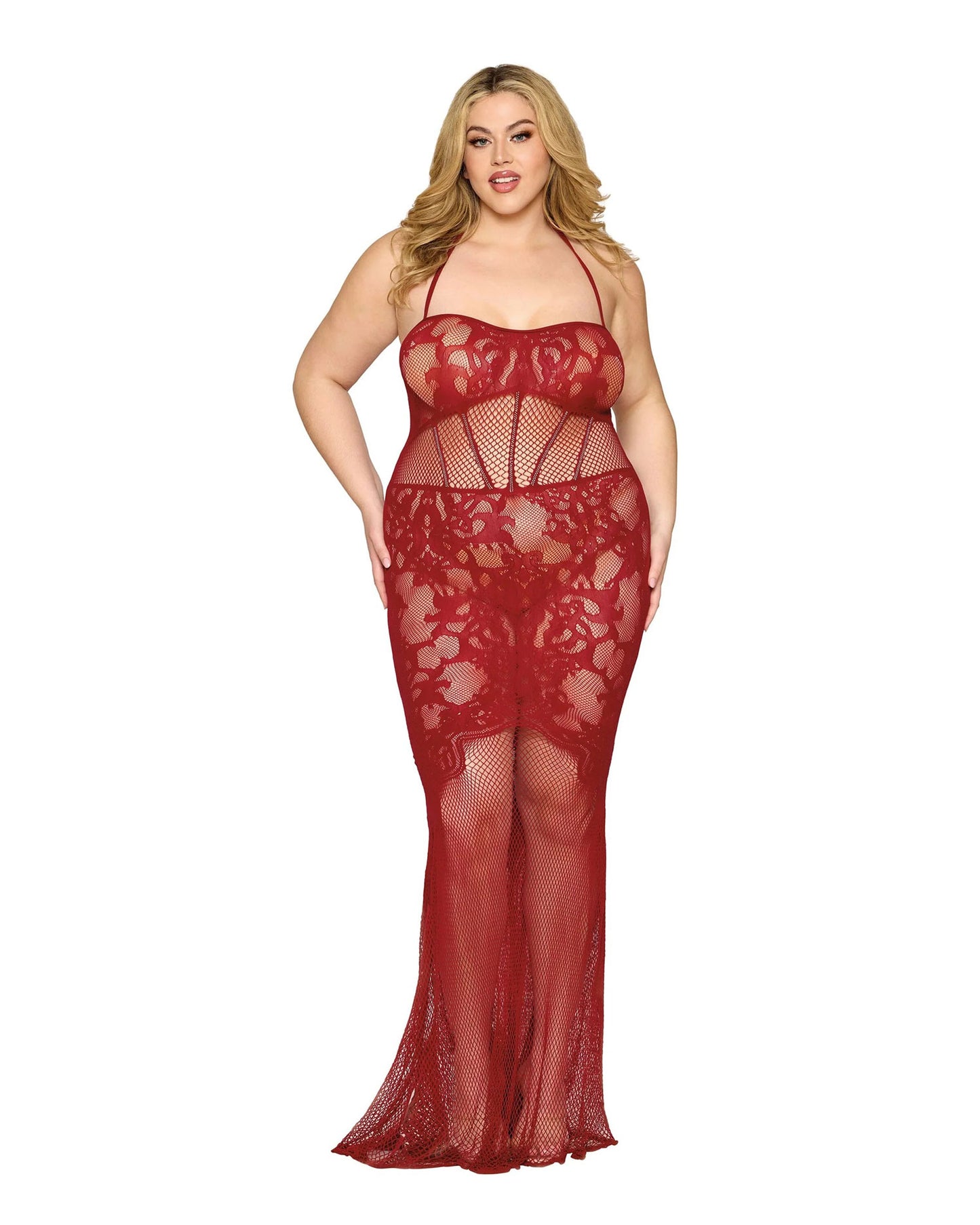 Bodystocking Gown Dmnd - One Size Queen - Red - Not Very Vanilla