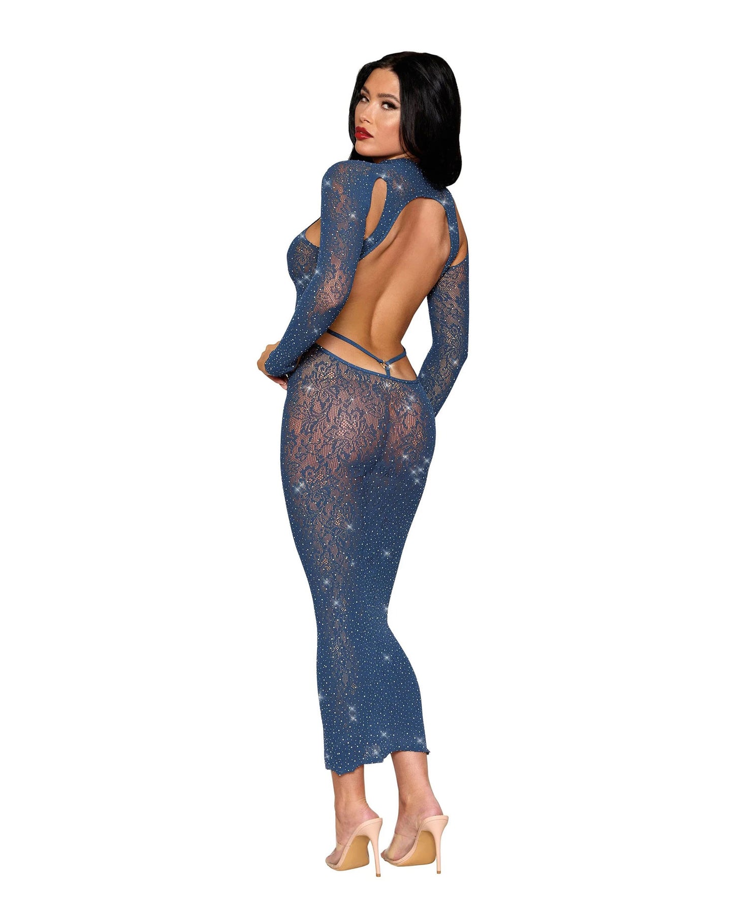 Bodystocking Gown Dmnd - One Size - Navy - Not Very Vanilla