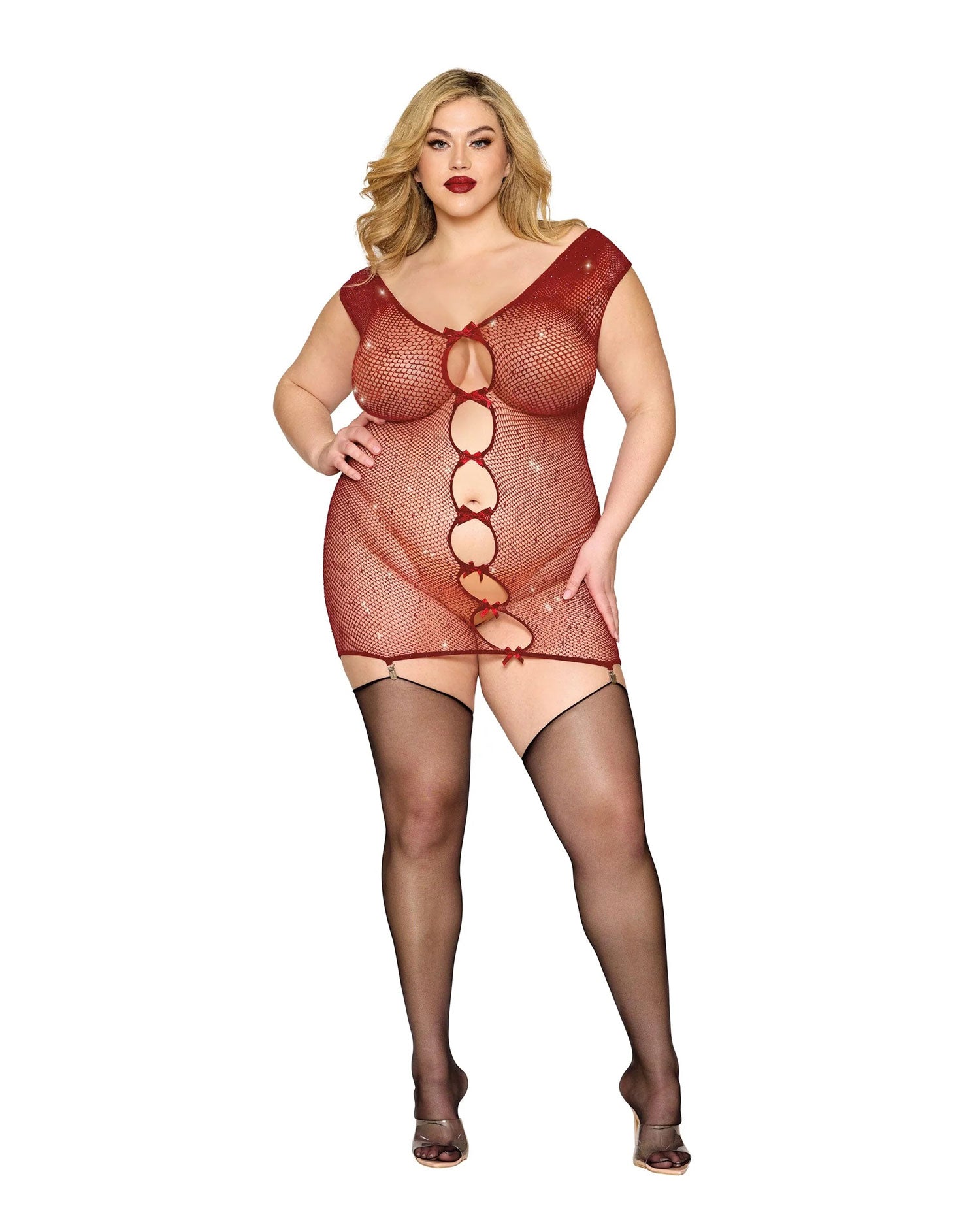 Garter Slip Dmnd - One Size Queen - Red - Not Very Vanilla