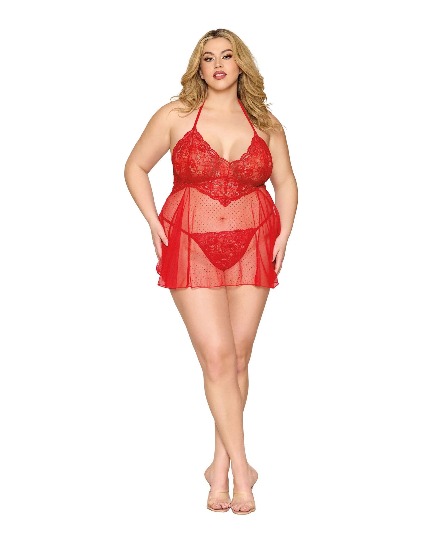 Babydoll and G-String Dmnd - One Size Queen - Red - Not Very Vanilla