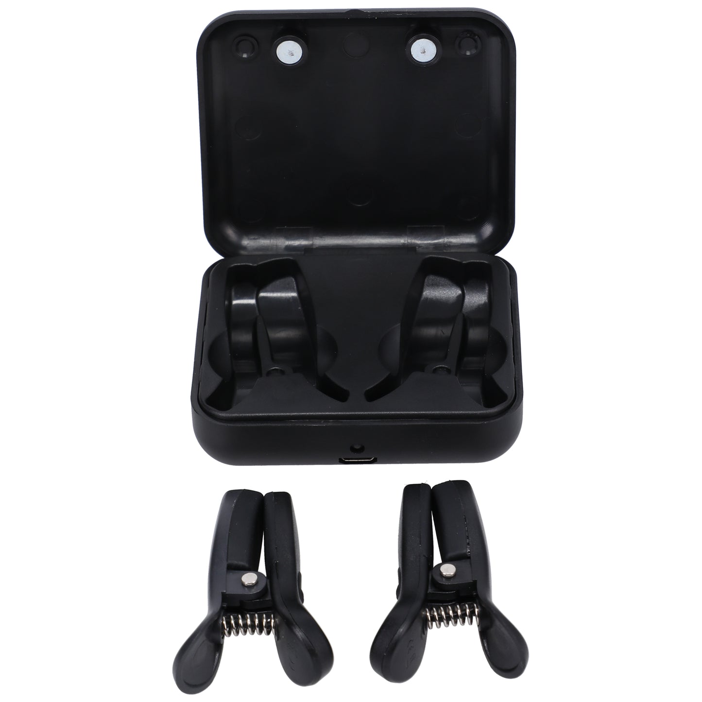 Merci - Vibro Grippers - Wireless Vibrating Nipple Clamps With Rechargeable Case - Black - Not Very Vanilla