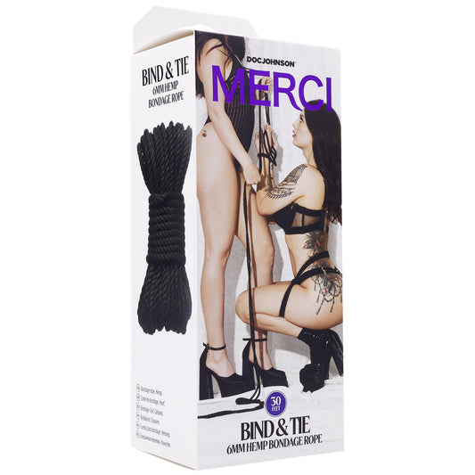 Merci - Bind and Tie - 6mm Hemp Bondage Rope - 30 Feet - Black - Not Very Vanilla