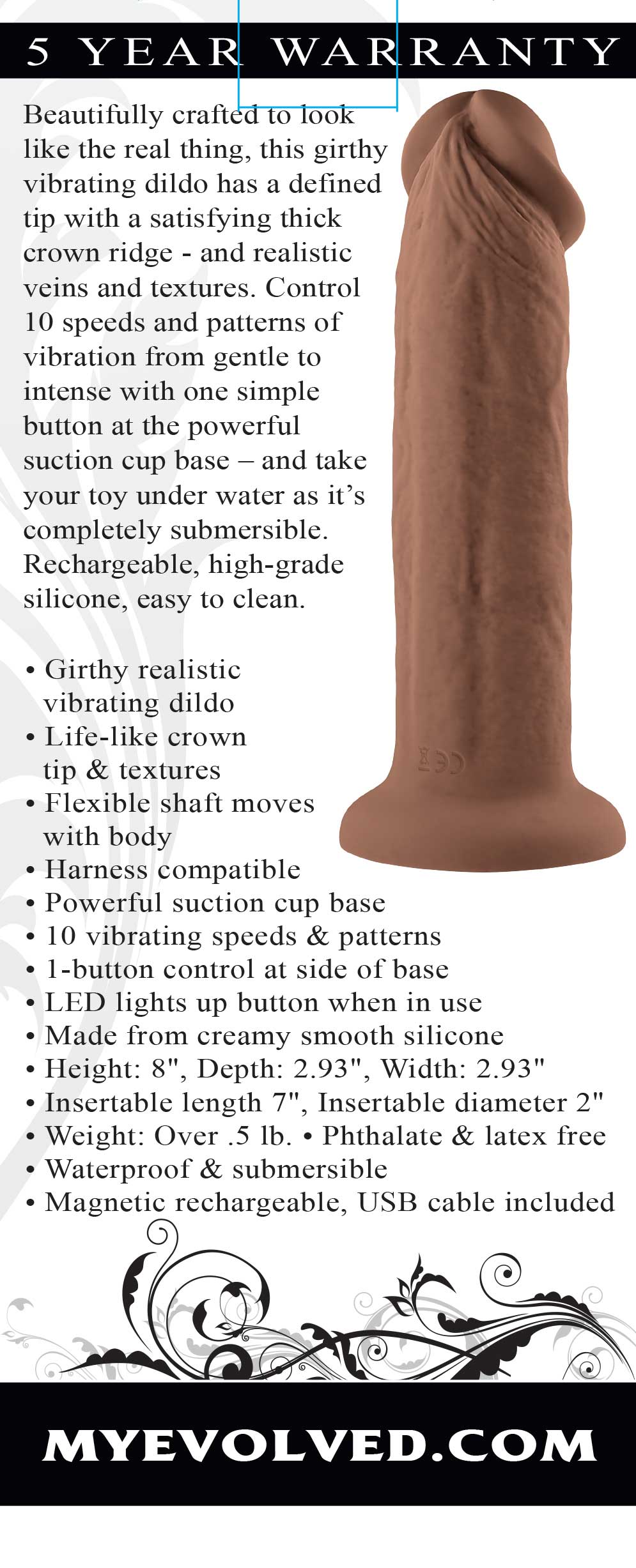 7 Inch Girthy Vibrating Dong - Dark - Not Very Vanilla