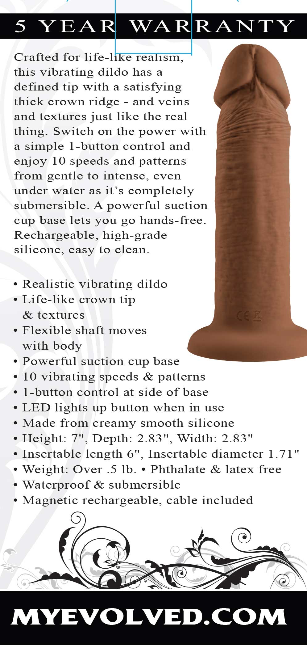 6 Inch Girthy Vibrating Dong - Dark - Not Very Vanilla