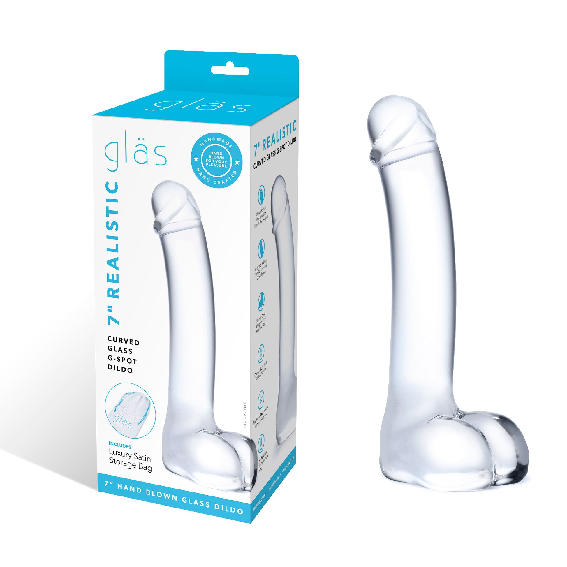 7 Inch Realistic Curved Glass G-Spot Dildo - Clear - Not Very Vanilla