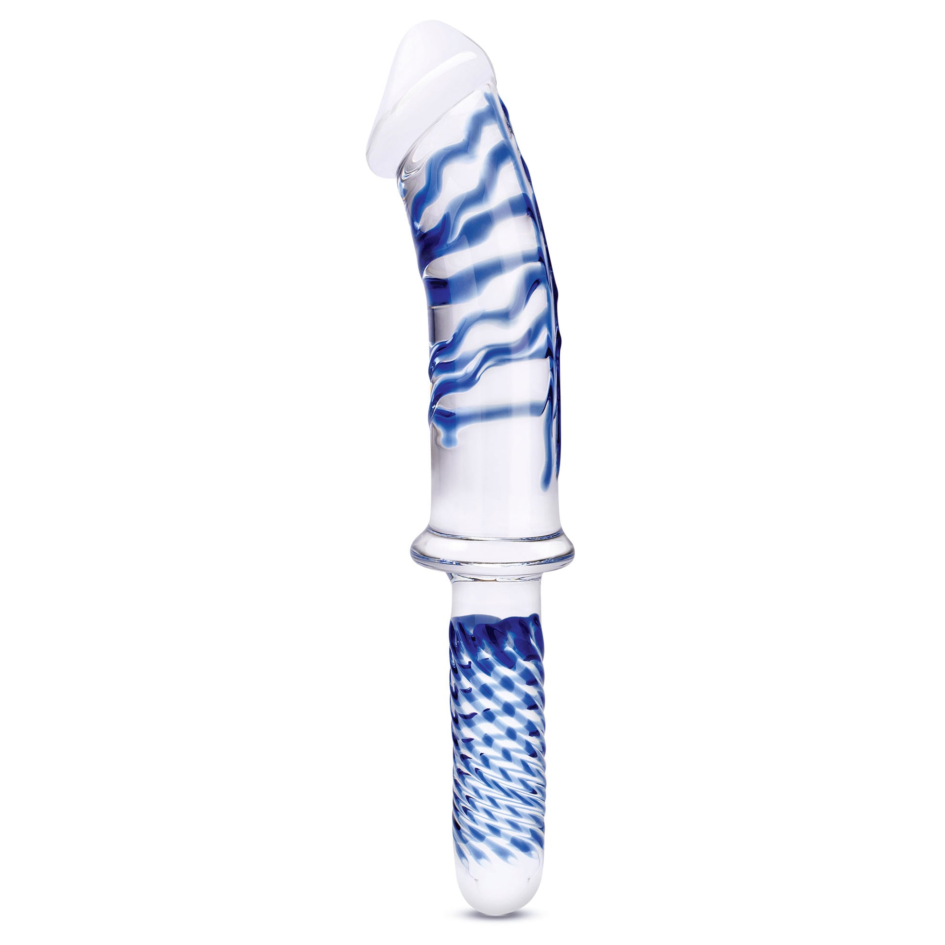 11 Inch Realistic Double Ended Glass Dildo With Handle - Blue/clear - Not Very Vanilla