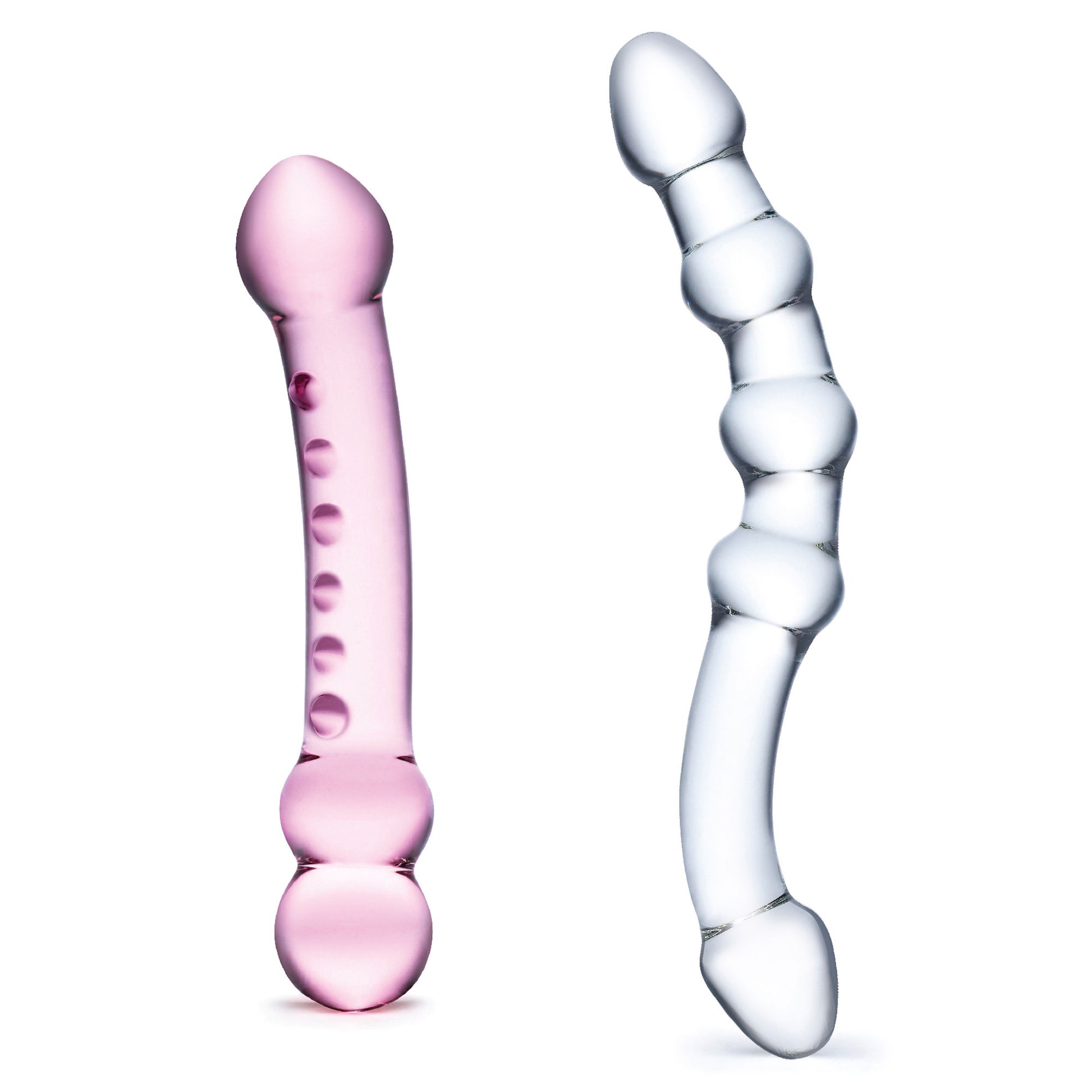 2 Pc Double Pleasure Glass Dildo Set - Pink/clear - Not Very Vanilla