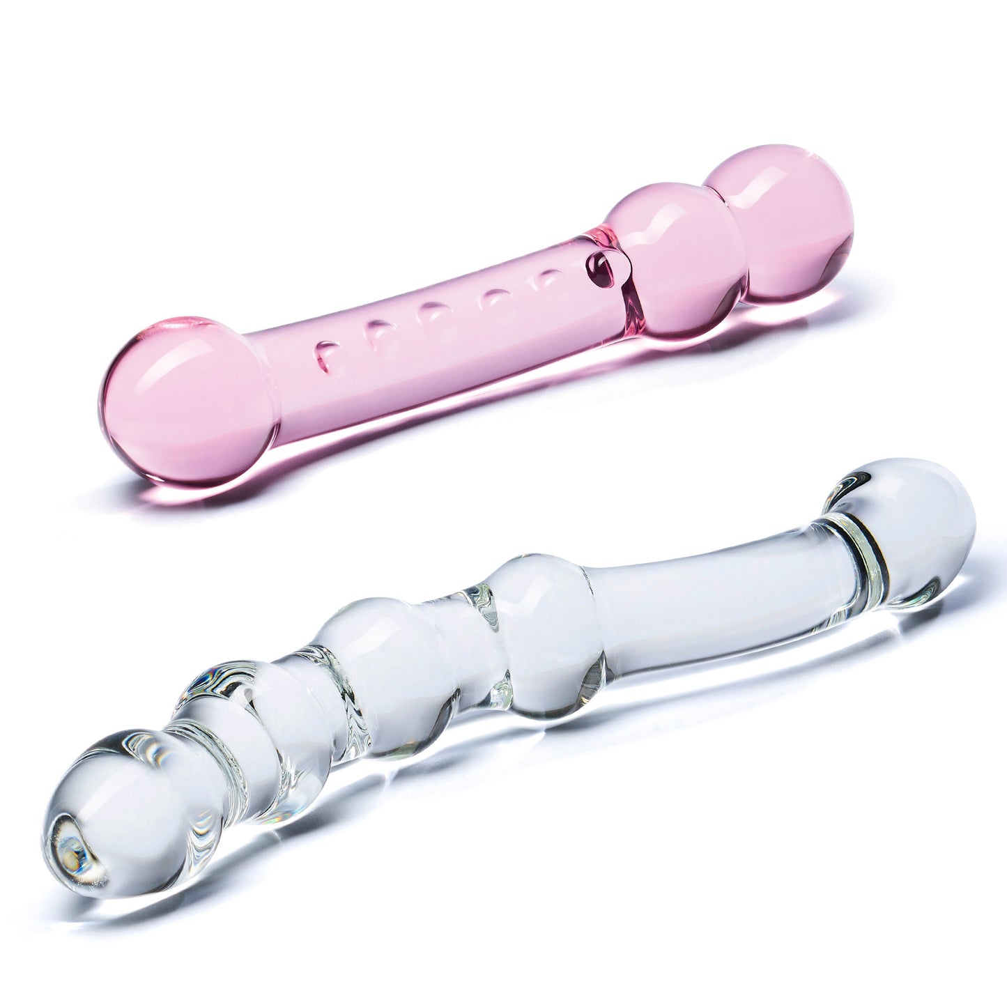 2 Pc Double Pleasure Glass Dildo Set - Pink/clear - Not Very Vanilla