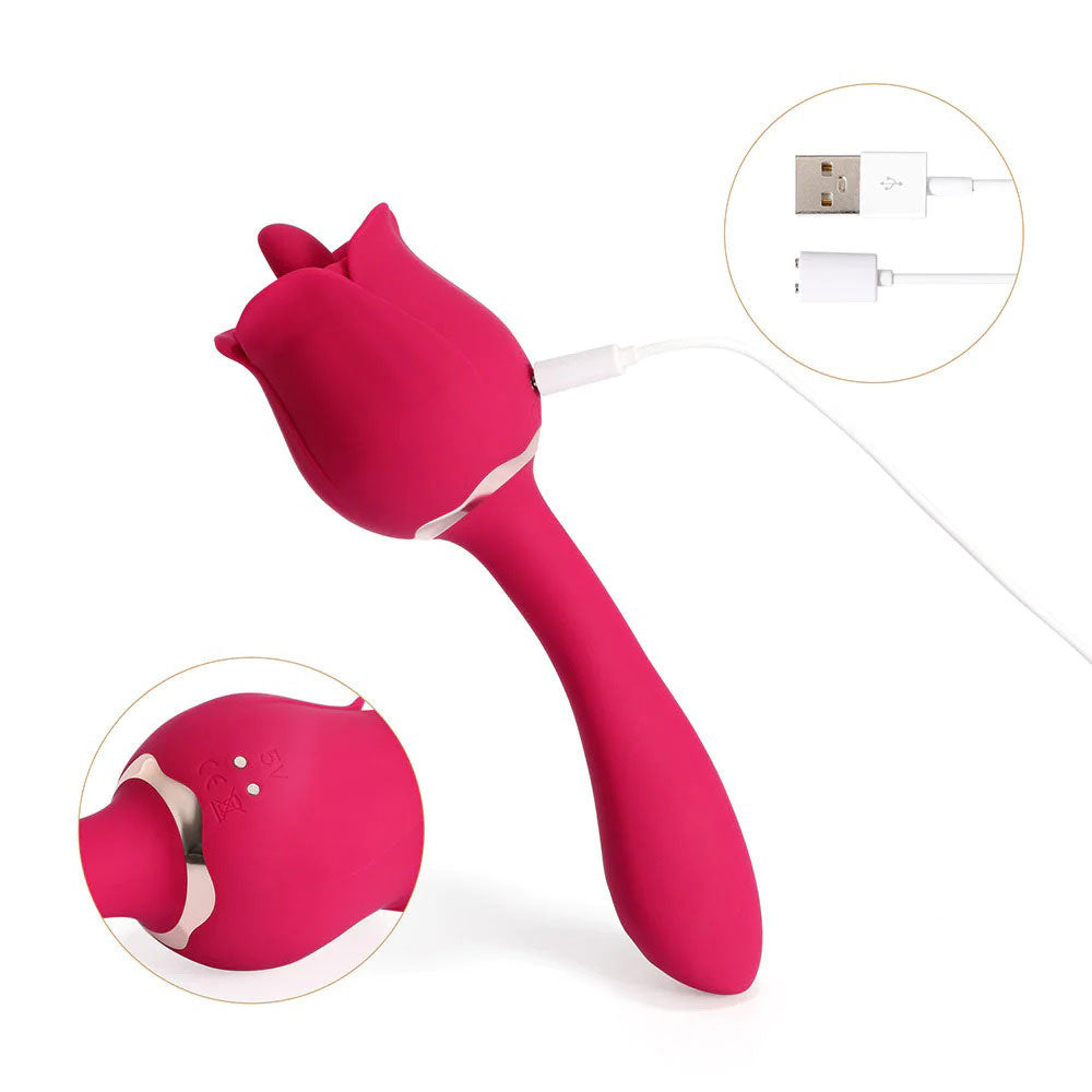 Rhea - the Rose Clit Licking Tongue Vibrator and G Spot Massager - Pink - Not Very Vanilla