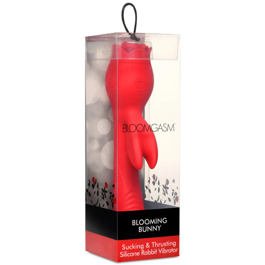 Blooming Bunny Sucking and Thrusting Silicone Rabbit Vibrator - Red - Not Very Vanilla